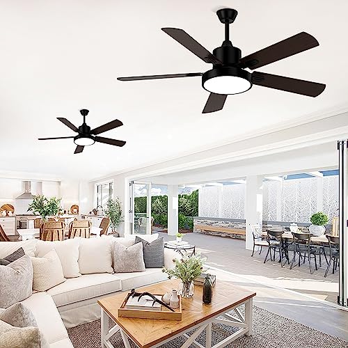 ghicc 52-Inch Ceiling Fans with Lights, Black Ceiling Fan with Lights Remote Control- Reversible Silent DC Motor and Matte Black