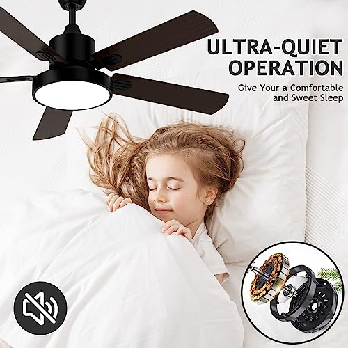 ghicc 52-Inch Ceiling Fans with Lights, Black Ceiling Fan with Lights Remote Control- Reversible Silent DC Motor and Matte Black