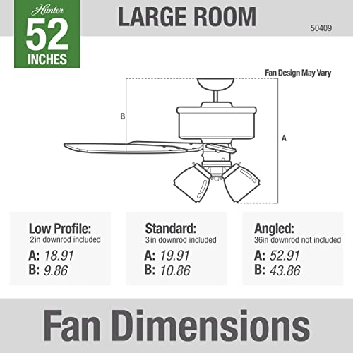Hunter Fan Company 50409 Hunter Rustic 52 Inch Starklake Indoor or Outdoor Ceiling Fan with 3 LED Edison Bulbs, Pull Chain Control, and Quiet 3 Speed Motor, 52, Natural Iron finish