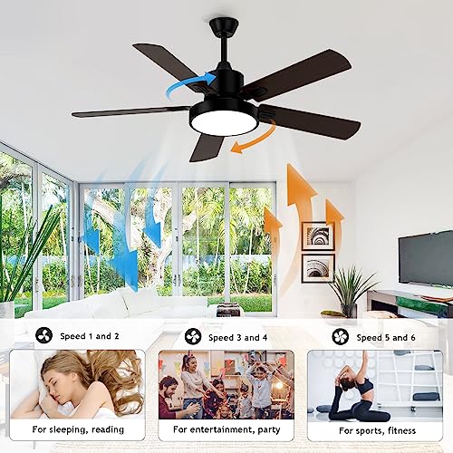 ghicc 52-Inch Ceiling Fans with Lights, Black Ceiling Fan with Lights Remote Control- Reversible Silent DC Motor and Matte Black