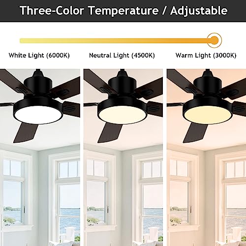 ghicc 52-Inch Ceiling Fans with Lights, Black Ceiling Fan with Lights Remote Control- Reversible Silent DC Motor and Matte Black
