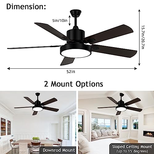 ghicc 52-Inch Ceiling Fans with Lights, Black Ceiling Fan with Lights Remote Control- Reversible Silent DC Motor and Matte Black
