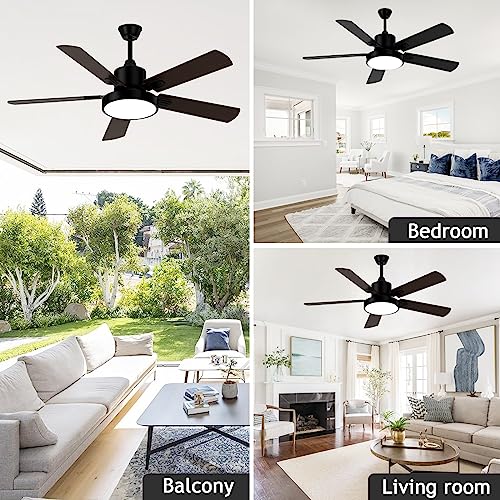 ghicc 52-Inch Ceiling Fans with Lights, Black Ceiling Fan with Lights Remote Control- Reversible Silent DC Motor and Matte Black