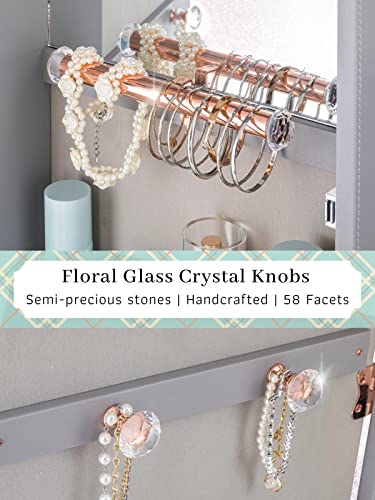 LUXFURNI Jewelry Armoire Organizer, Wall/Door Mounted Cabinet with Full Length Mirror (Grey)