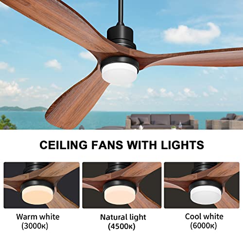 Obabala 52" Ceiling Fan with Lights Remote Control Outdoor Wood Ceiling Fans Noiseless Reversible DC Motor