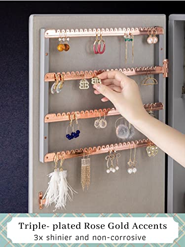 LUXFURNI Jewelry Armoire Organizer, Wall/Door Mounted Cabinet with Full Length Mirror (Grey)