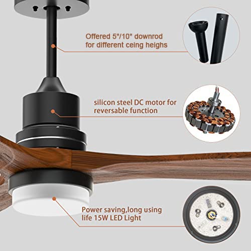 Obabala 52" Ceiling Fan with Lights Remote Control Outdoor Wood Ceiling Fans Noiseless Reversible DC Motor