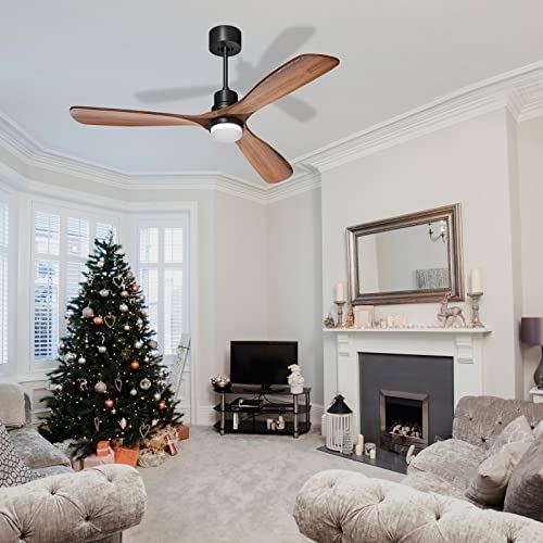 Obabala 52" Ceiling Fan with Lights Remote Control Outdoor Wood Ceiling Fans Noiseless Reversible DC Motor