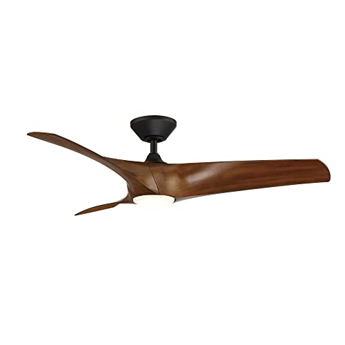Zephyr Smart Indoor and Outdoor 3-Blade Ceiling Fan 52in Matte Black Distressed Koa with 2700K LED Light Kit and Remote Control works with Alexa, Google Assistant, Samsung Things, and iOS or Android App