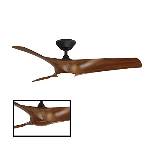 Zephyr Smart Indoor and Outdoor 3-Blade Ceiling Fan 52in Matte Black Distressed Koa with 2700K LED Light Kit and Remote Control works with Alexa, Google Assistant, Samsung Things, and iOS or Android App