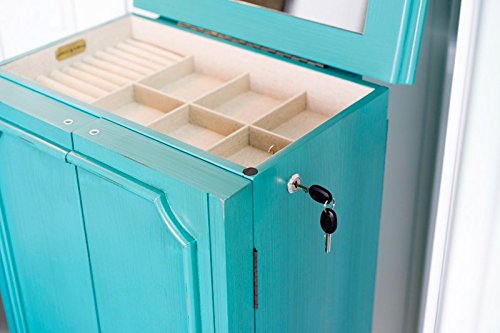 Hives and Honey 9006-349 Carson Fully Locking Jewelry Armoire, Large, Turquoise