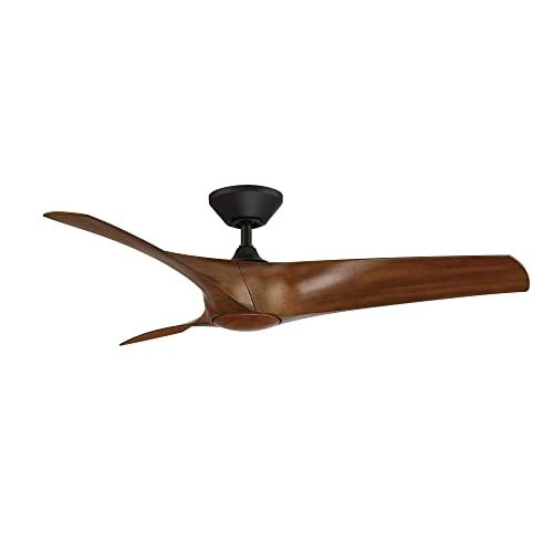Zephyr Smart Indoor and Outdoor 3-Blade Ceiling Fan 52in Matte Black Distressed Koa with 2700K LED Light Kit and Remote Control works with Alexa, Google Assistant, Samsung Things, and iOS or Android App