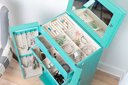 Hives and Honey 9006-349 Carson Fully Locking Jewelry Armoire, Large, Turquoise