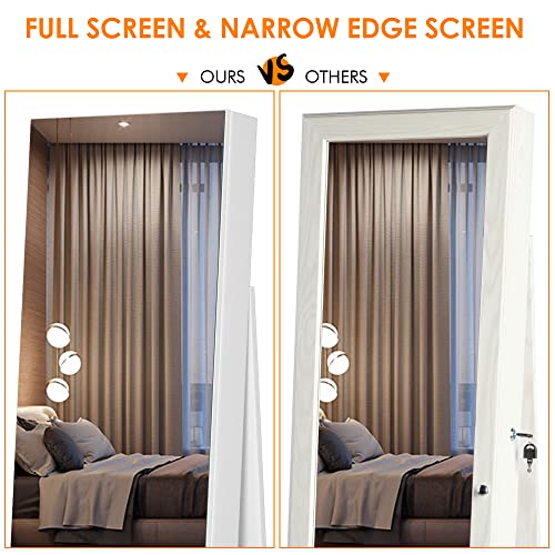 Vlsrka LED Jewelry Armoire with Full Length Mirror 360° Rotating, Jewelry Cabinet Large Standing Lockable Mirror Jewelry Organizer with Inner Makeup Mirror & Soft Velvet for Living Room Bedroom