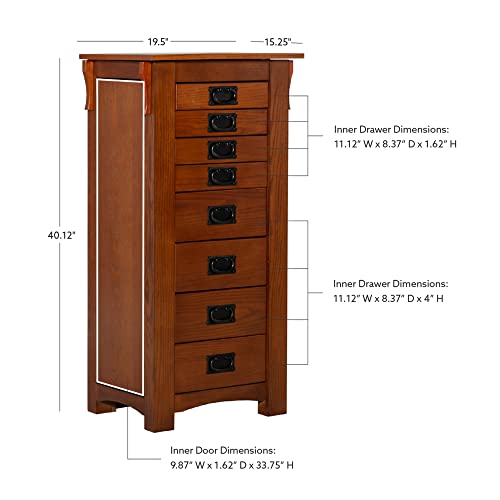 Powell Oak Kat Jewelry Armoire 19.625"L x 15.25"W x 40.625"H