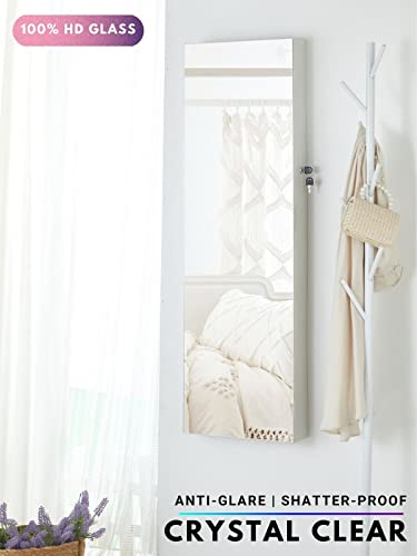 YOKUKINA Jewelry Mirror Armoire Cabinet, Large Storage Organizer w/LED Light, Door-Hanging/Wall-Mounted Lockable, white