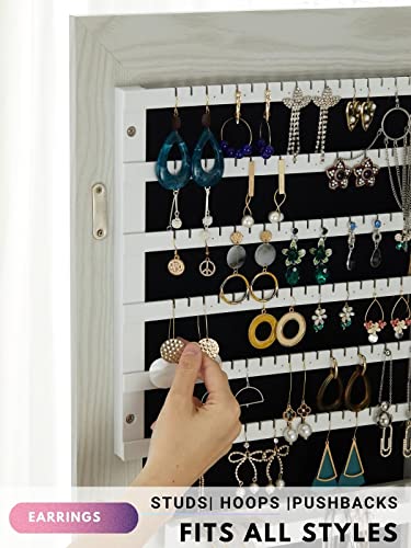 YOKUKINA Jewelry Mirror Armoire Cabinet, Large Storage Organizer w/LED Light, Door-Hanging/Wall-Mounted Lockable, white