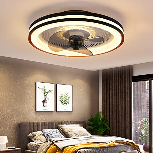 Dannilong Ceiling Fans with Lights - 20" Low Profile Ceiling Fans with Lights and Remote, 3 Colors 3 Speeds Bladeless Flush Mount Ceiling Fan, Small Smart Modern for Bedroom, Living Room, Kitchen.