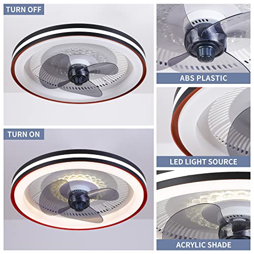 Dannilong Ceiling Fans with Lights - 20" Low Profile Ceiling Fans with Lights and Remote, 3 Colors 3 Speeds Bladeless Flush Mount Ceiling Fan, Small Smart Modern for Bedroom, Living Room, Kitchen.