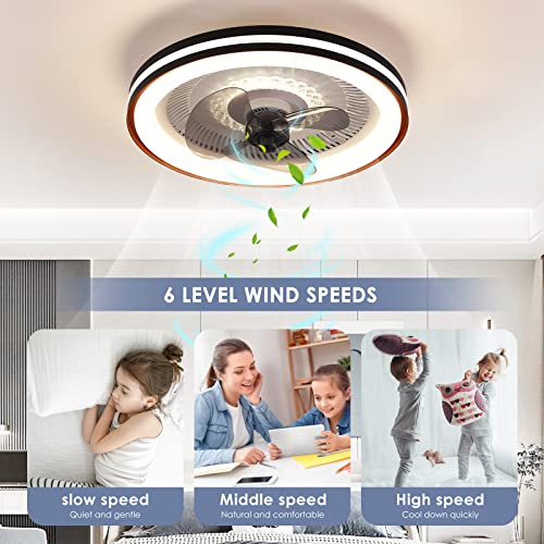 Dannilong Ceiling Fans with Lights - 20" Low Profile Ceiling Fans with Lights and Remote, 3 Colors 3 Speeds Bladeless Flush Mount Ceiling Fan, Small Smart Modern for Bedroom, Living Room, Kitchen.