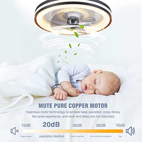 Dannilong Ceiling Fans with Lights - 20" Low Profile Ceiling Fans with Lights and Remote, 3 Colors 3 Speeds Bladeless Flush Mount Ceiling Fan, Small Smart Modern for Bedroom, Living Room, Kitchen.