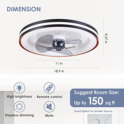 Dannilong Ceiling Fans with Lights - 20" Low Profile Ceiling Fans with Lights and Remote, 3 Colors 3 Speeds Bladeless Flush Mount Ceiling Fan, Small Smart Modern for Bedroom, Living Room, Kitchen.