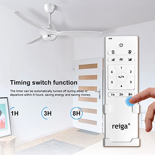 reiga 52-in Bright White Large Ceiling Fan with Dimmable LED Light Kit Remote Control Modern 3 Blades Reversible Quiet DC ETL Motor, 6-speed, Timer, for Bedroom Living Room and Patio