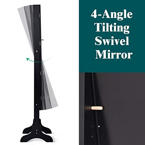 Giantex Lockable Standing Jewelry Armoire with Full Length Mirror, Large Storage Capacity Jewelry Cabinet Organizer with 2 Drawers, 4 Angel Adjustable, Extra Wide Mirror, for Women Girls (Black)