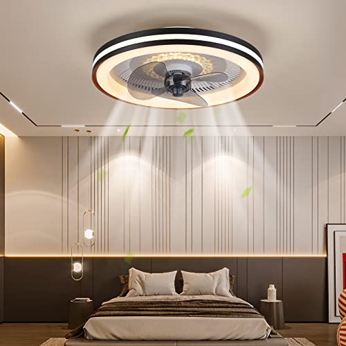 Dannilong Ceiling Fans with Lights - 20" Low Profile Ceiling Fans with Lights and Remote, 3 Colors 3 Speeds Bladeless Flush Mount Ceiling Fan, Small Smart Modern for Bedroom, Living Room, Kitchen.