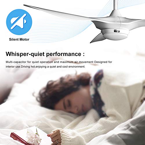 reiga 52-in Bright White Large Ceiling Fan with Dimmable LED Light Kit Remote Control Modern 3 Blades Reversible Quiet DC ETL Motor, 6-speed, Timer, for Bedroom Living Room and Patio