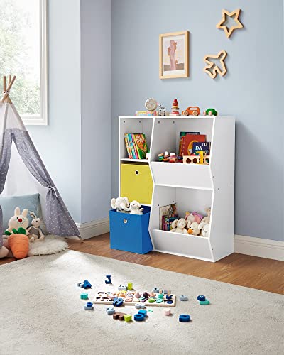 SONGMICS 3 shelves Toy Storage Organizer, with Compartments, Shelves and Fabric Bins, for Kids Room, Playroom, White