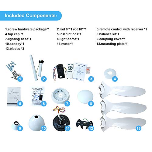 reiga 52-in Bright White Large Ceiling Fan with Dimmable LED Light Kit Remote Control Modern 3 Blades Reversible Quiet DC ETL Motor, 6-speed, Timer, for Bedroom Living Room and Patio