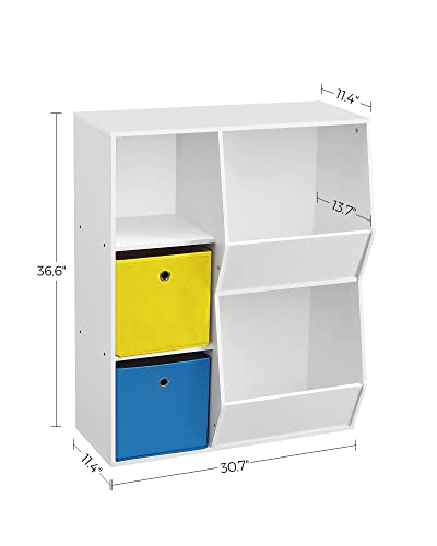 SONGMICS 3 shelves Toy Storage Organizer, with Compartments, Shelves and Fabric Bins, for Kids Room, Playroom, White