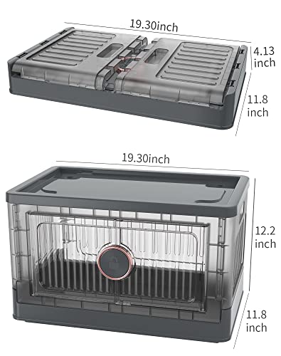 richang Closet Organizers and Storage Shelves, Trunk Organizer, Dorm Room Essentials,Folding Storage Box, Stackable Toy Storage Bins, Storage Box with Door and Wheels, Rotate-to-lock, 3-Pack,35L,Grey