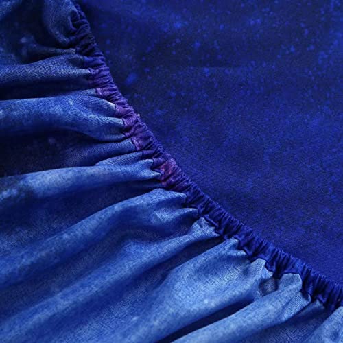 SDIII 3Pcs Blue Galaxy Bedding Collection SheetTwin Size, Out Space Bedding Sheet with 1*Fitted Sheet and 2*Pillowcase for Boys, Girls and Kids (Blue, Twin)