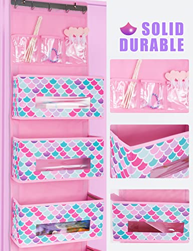 WERNNSAI Mermaid Door Hanging Organizer - Over Door Storage with 4 Large Pockets 3 Clear Small Pockets for Girl 49” x 14” x 5” Baby Storage Toys Towels Sundries for Children Room Bedroom Kitchen