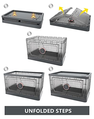 richang Closet Organizers and Storage Shelves, Trunk Organizer, Dorm Room Essentials,Folding Storage Box, Stackable Toy Storage Bins, Storage Box with Door and Wheels, Rotate-to-lock, 3-Pack,35L,Grey