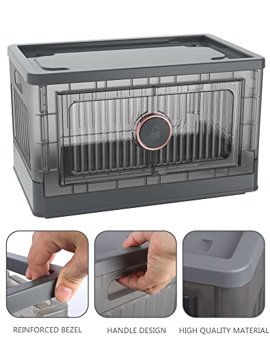 richang Closet Organizers and Storage Shelves, Trunk Organizer, Dorm Room Essentials,Folding Storage Box, Stackable Toy Storage Bins, Storage Box with Door and Wheels, Rotate-to-lock, 3-Pack,35L,Grey