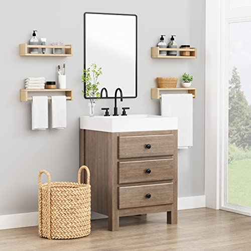 Forbena Natural Wood Nursery Book Shelves Wall Mounted, Floating Bookshelf for Kids Room, Toys and Books Storage Organizer Bookshelves for Toddler Child Bedroom Bathroom (4 Pack Natural Wood)