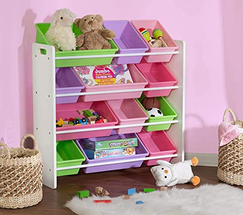 HOMESMITHS White Toy Storage Organizer for Kids, Set of 12 Pastel Bins | Perfect for Home, Play Schools and Kindergarten