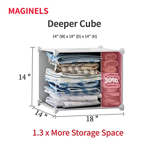 MAGINELS Large Cube Storage Organizer with Doors -14"x18" Depth 16 Cube Organizer Shelves Clothes Dresser Closet Organizer Storage Cabinet Shelving Bookshelf, White