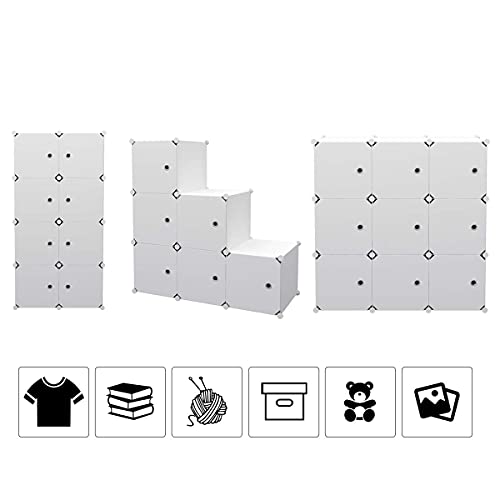 MAGINELS Large Cube Storage Organizer with Doors -14"x18" Depth 16 Cube Organizer Shelves Clothes Dresser Closet Organizer Storage Cabinet Shelving Bookshelf, White