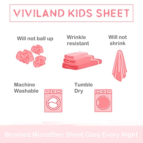 Viviland Kids Twin Sheet Set - Girls Blush Pink Twin Sheet Set - Kids Toddlers Twin Microfiber Fitted Sheets - Girls Sheet Unicorn Princess Rainbow Printed