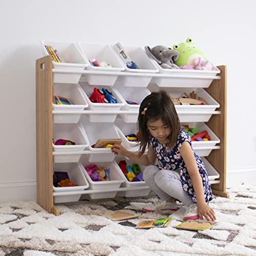 Humble Crew Extra-Large Toy Organizer, 16 Storage Bins, Universal, Natural/White