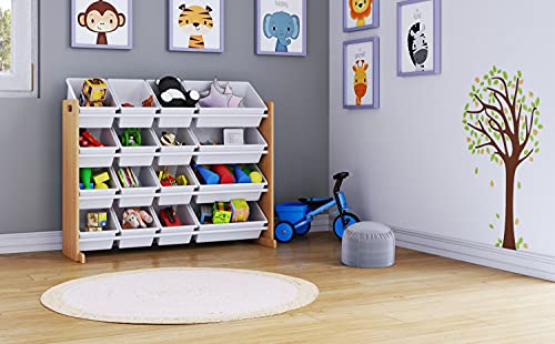 Humble Crew Extra-Large Toy Organizer, 16 Storage Bins, Universal, Natural/White