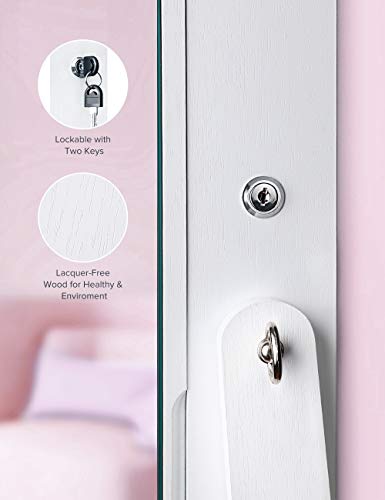 Nicetree Jewelry Cabinet with Full-Length Mirror, Standing Lockable Jewelry Armoire Mirror Organizer, 3 Angel Adjustable, White