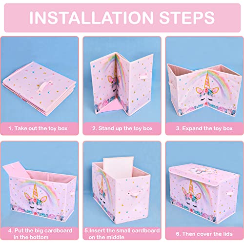 WERNNSAI Unicorn Toy Box - Collapsible Oxford Storage Bin with Handles 25" x 13" x 16" Toys Clothes Books Chest Organizer Cube with Flip-top Lid for Girls Kids Bedroom Nursery Living Room