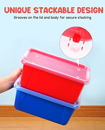 GAMENOTE Small Storage Bins with Lids - 5 Qt 6 Pack Stackable Plastic Cubby Containers for Classroom Book Bin Toy Organizers (11.7 × 7.1 × 5.1 inches)