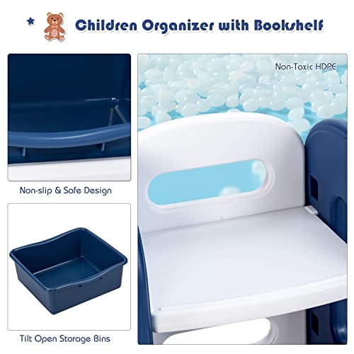 Costzon Kids Bookshelf with Toy Organizers and Storage, Multi-Purpose 4-Tier Toy Shelf, 6 Removable Plastic Bins to Organize Books Toys, Toddler Bookcase for Playroom, Bedroom, Daycare, Nursery (Blue)