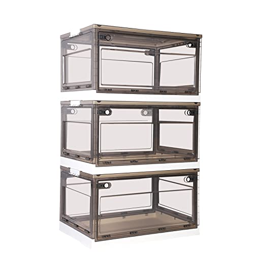 Stackable Storage Bins Collapsible Closet Toy Organizer Clear Box Large Cube Plastic Container with Handles & Wheels, 2 Ways to Open for Playroom, Home and Camping Cabinet (100Quarts+3Pcs, White)